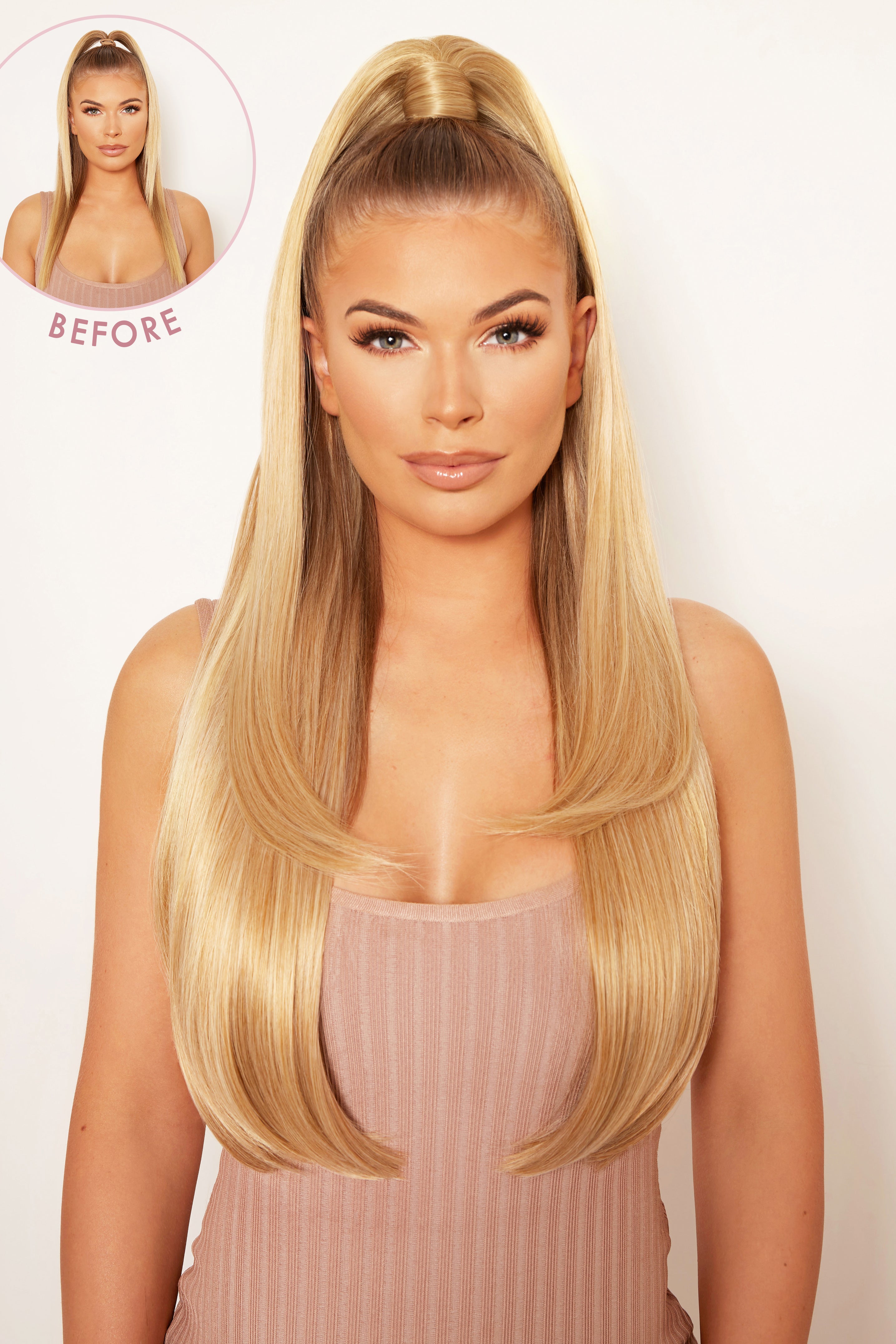 Ultimate Half Up Half Down 22’’ Straight Extension and Pony Set - Golden Blonde Festival Hair Inspiration