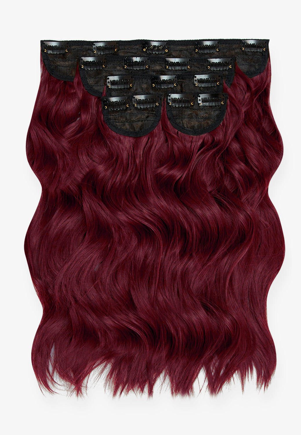 Super Thick 16’’ 5 Piece Brushed Out Wave Clip In Hair Extensions + Hair Care Bundle - Burgundy
