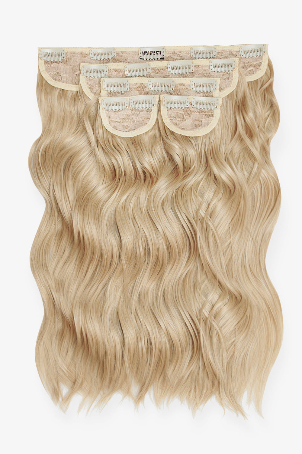Super Thick 16’’ 5 Piece Brushed Out Wave Clip In Hair Extensions + Hair Care Bundle - California Blonde