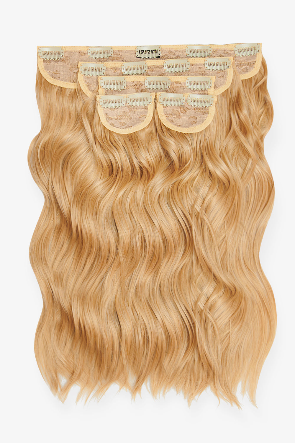 Super Thick 16’’ 5 Piece Brushed Out Wave Clip In Hair Extensions + Hair Care Bundle - Caramel Blonde