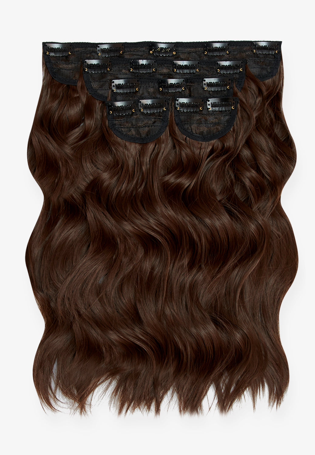 Super Thick 16’’ 5 Piece Brushed Out Wave Clip In Hair Extensions + Hair Care Bundle - Chocolate Brown