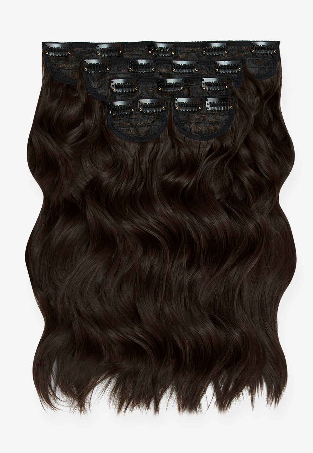 Super Thick 16’’ 5 Piece Brushed Out Wave Clip In Hair Extensions + Hair Care Bundle - Dark Brown