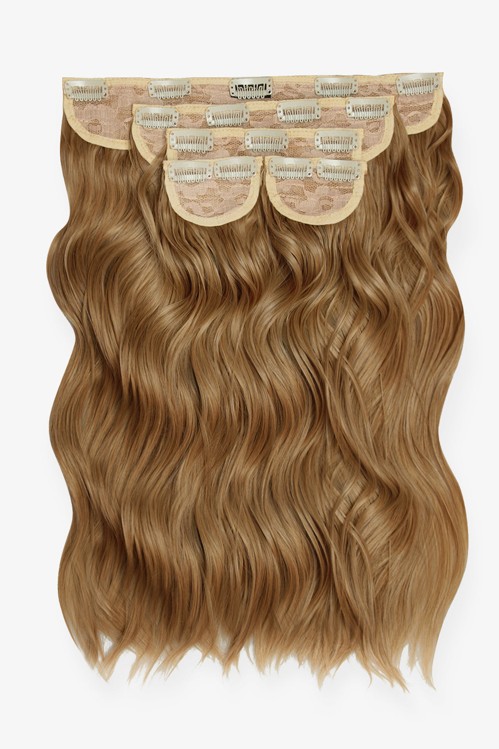 Super Thick 16’’ 5 Piece Brushed Out Wave Clip In Hair Extensions + Hair Care Bundle - Harvest Blonde