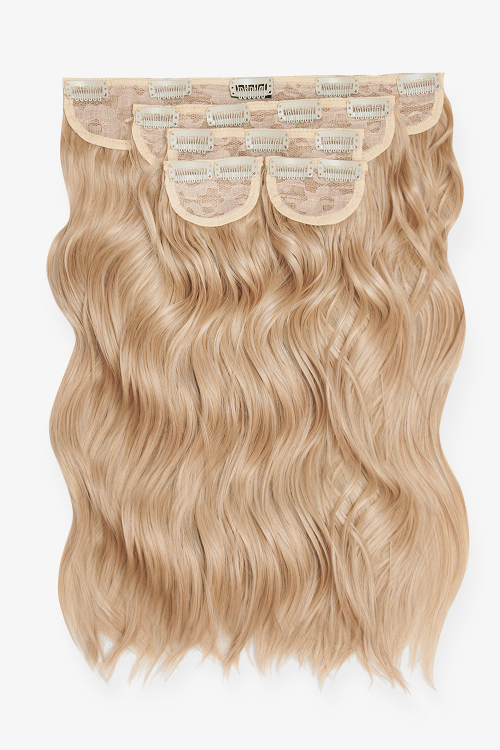 Super Thick 16’’ 5 Piece Brushed Out Wave Clip In Hair Extensions + Hair Care Bundle - Honey Blonde