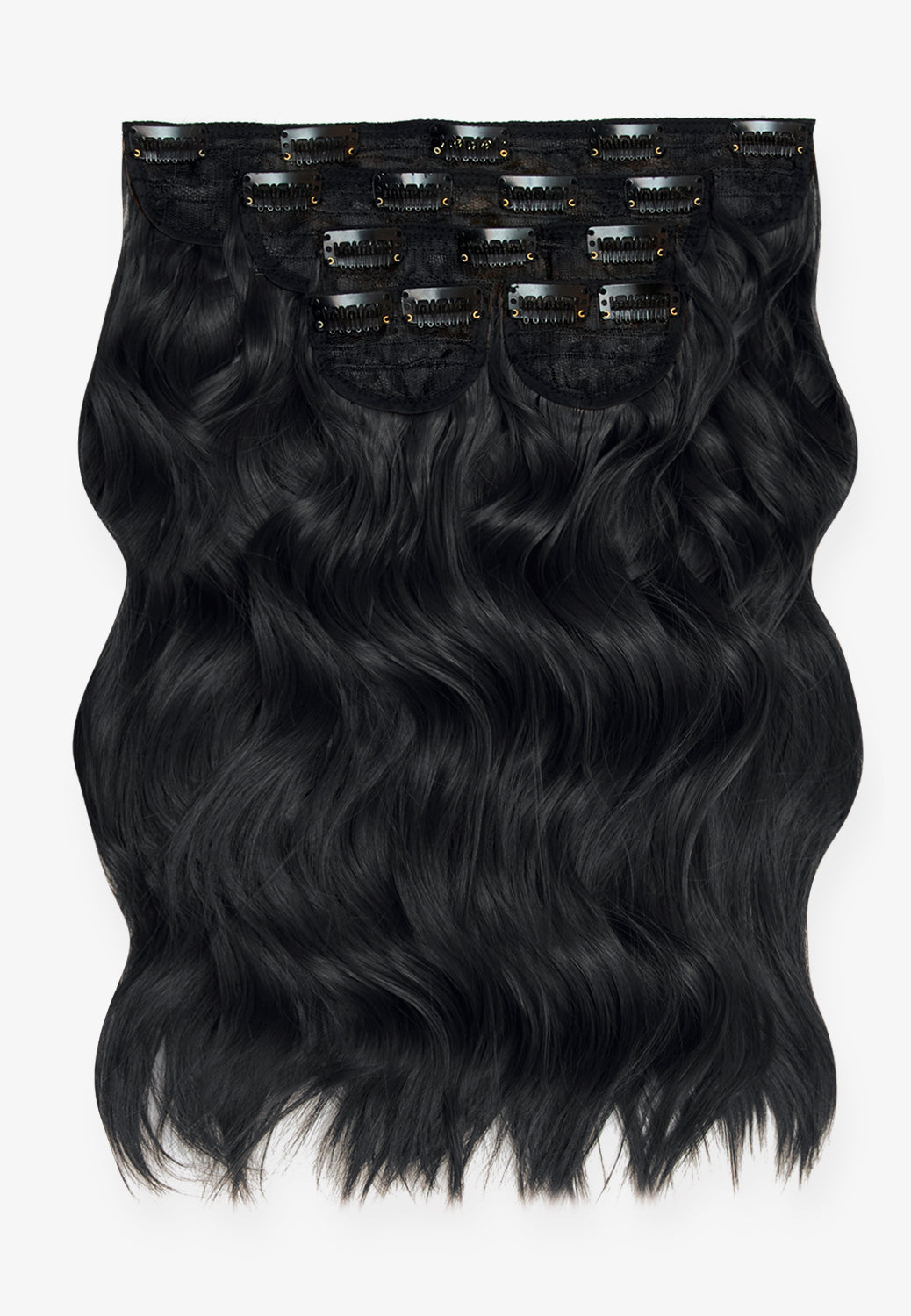 Super Thick 16’’ 5 Piece Brushed Out Wave Clip In Hair Extensions + Hair Care Bundle - Jet Black