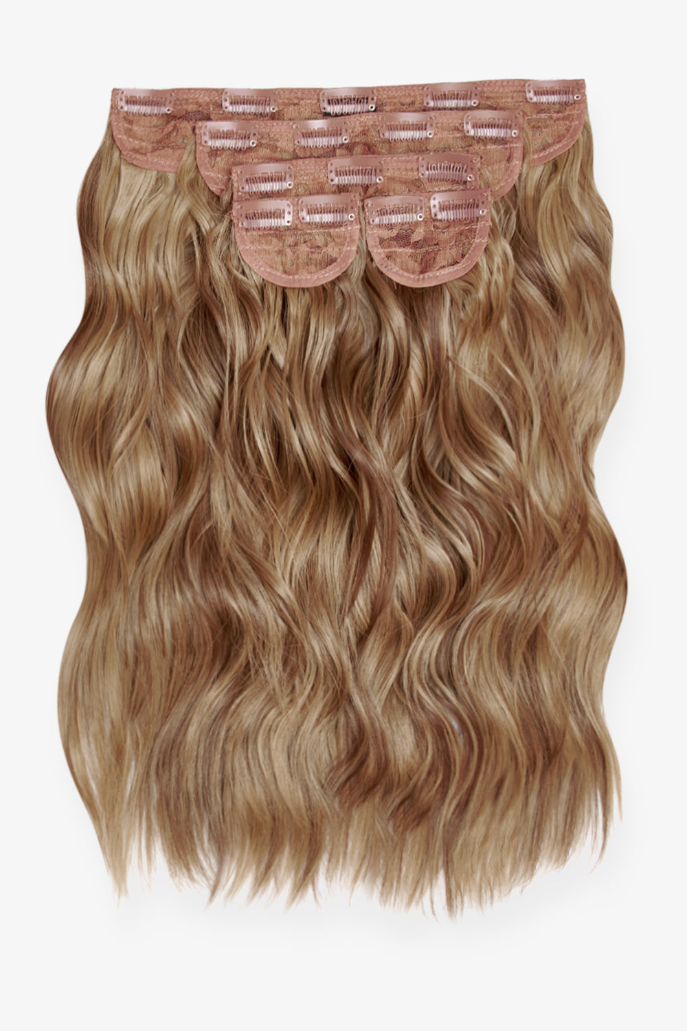 Super Thick 16’’ 5 Piece Brushed Out Wave Clip In Hair Extensions + Hair Care Bundle - Mellow Brown