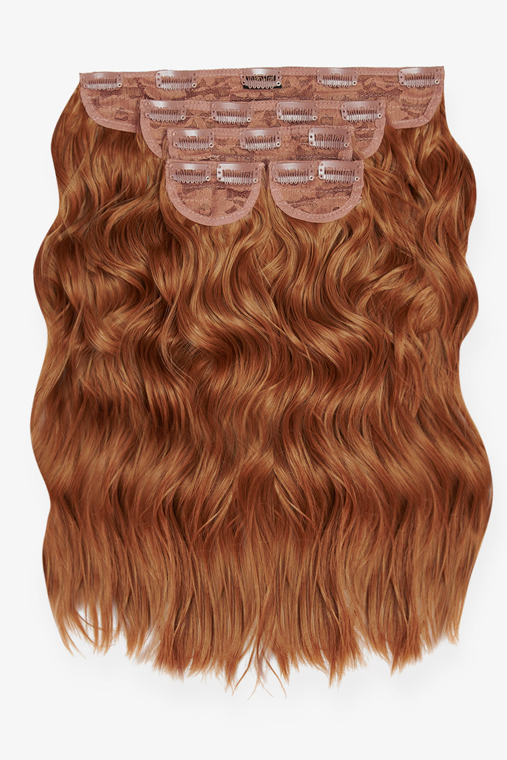 Super Thick 16’’ 5 Piece Brushed Out Wave Clip In Hair Extensions + Hair Care Bundle - Mixed Auburn