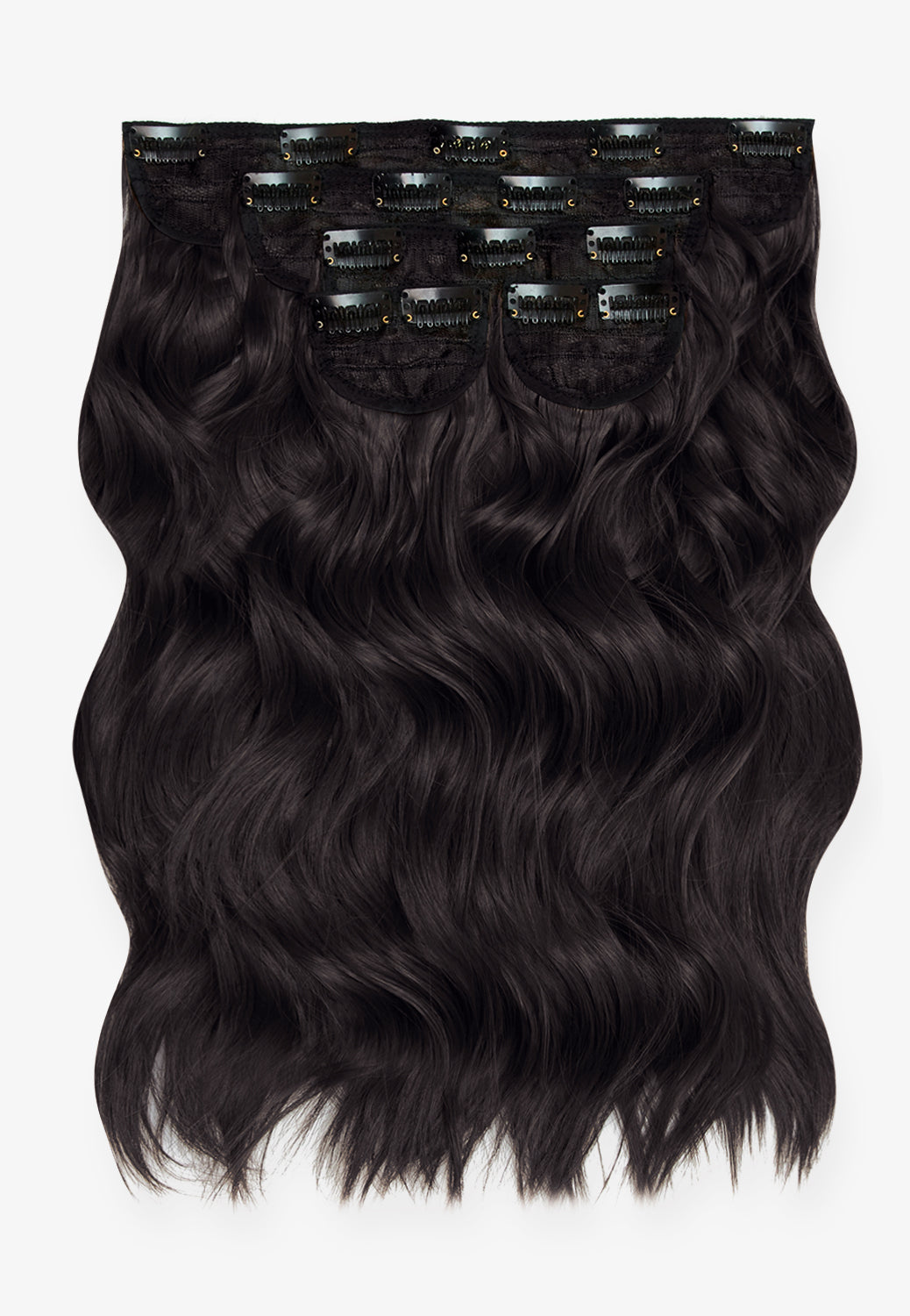 Super Thick 16’’ 5 Piece Brushed Out Wave Clip In Hair Extensions + Hair Care Bundle - Raven
