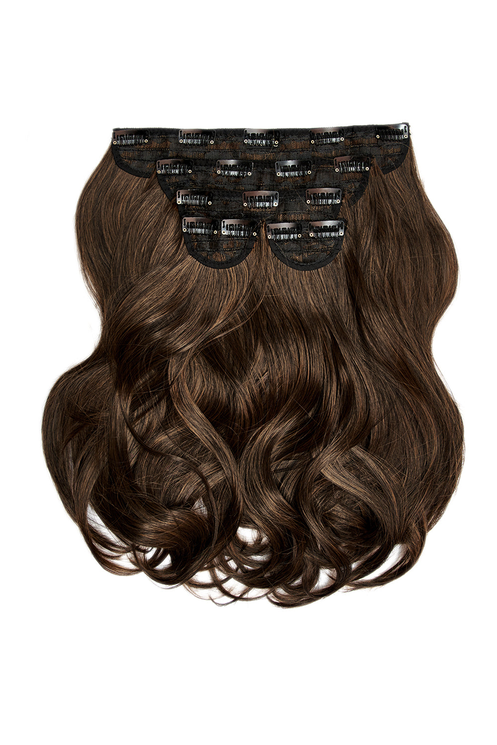 Super Thick 16" 5 Piece Blow Dry Wavy Clip In Hair Extensions - Dark Brown & Caramel