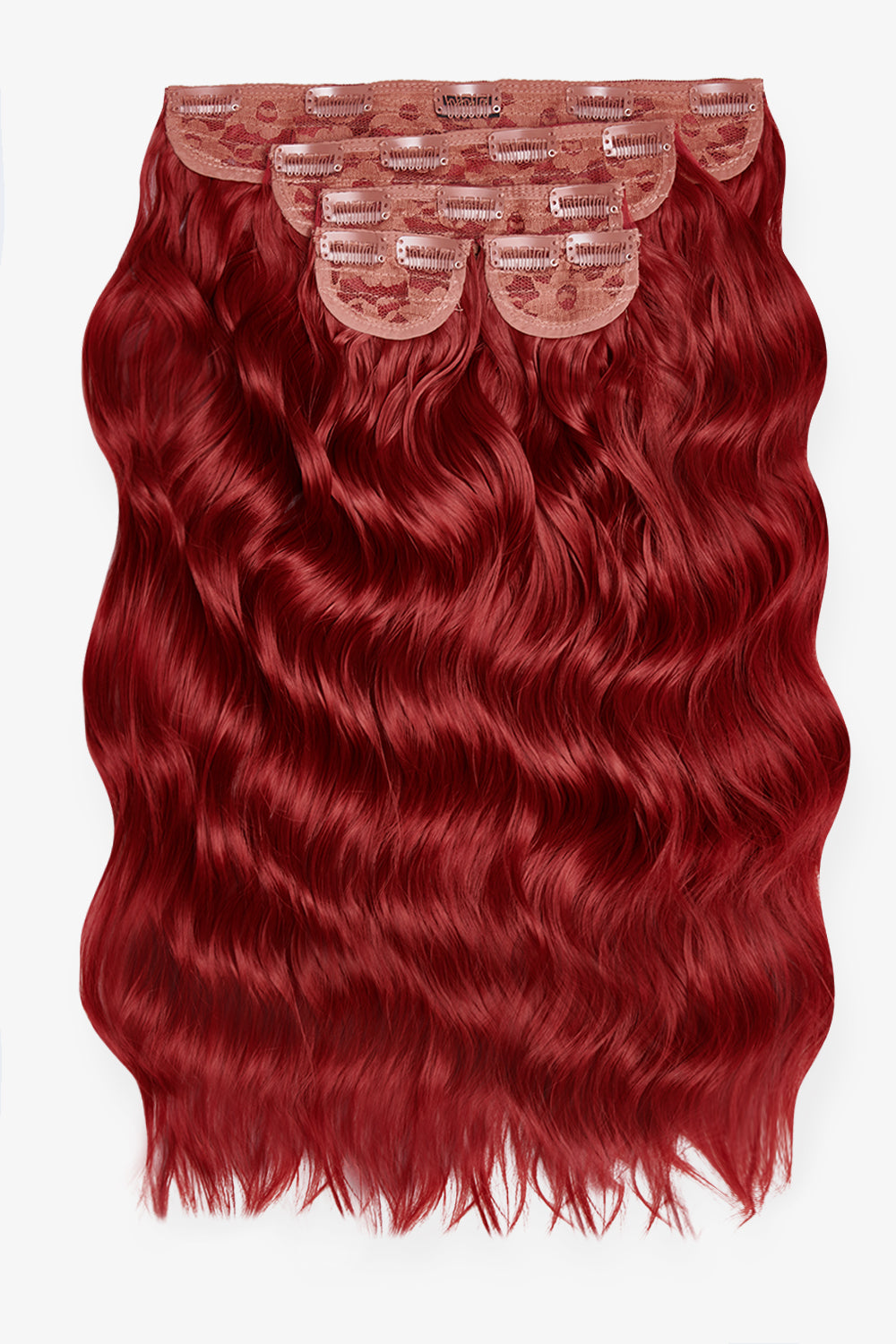 Super Thick 22" 5 Piece Brushed Out Wave Clip in Hair Extensions + Hair Care Bundle - Ruby Red