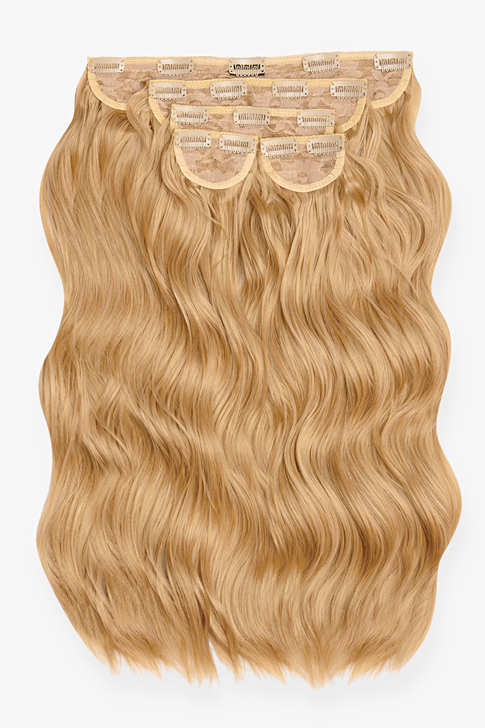 Super Thick 22" 5 Piece Brushed Out Wave Clip in Hair Extensions + Hair Care Bundle - Caramel Blonde