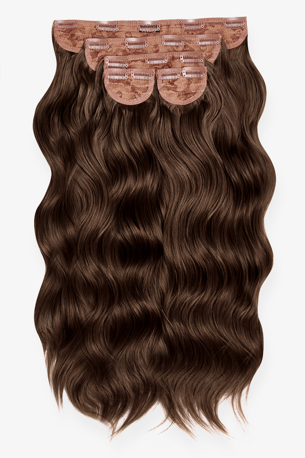 Super Thick 22" 5 Piece Brushed Out Wave Clip in Hair Extensions + Hair Care Bundle - Chestnut