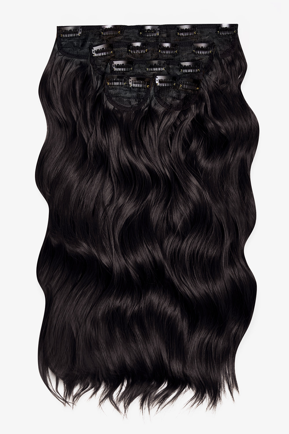 Super Thick 22" 5 Piece Brushed Out Wave Clip in Hair Extensions + Hair Care Bundle - Raven