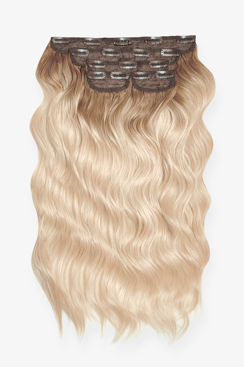 Super Thick 22’’ 5 Piece Brushed Out Wave Clip In Hair Extensions - Rooted Light Blonde
