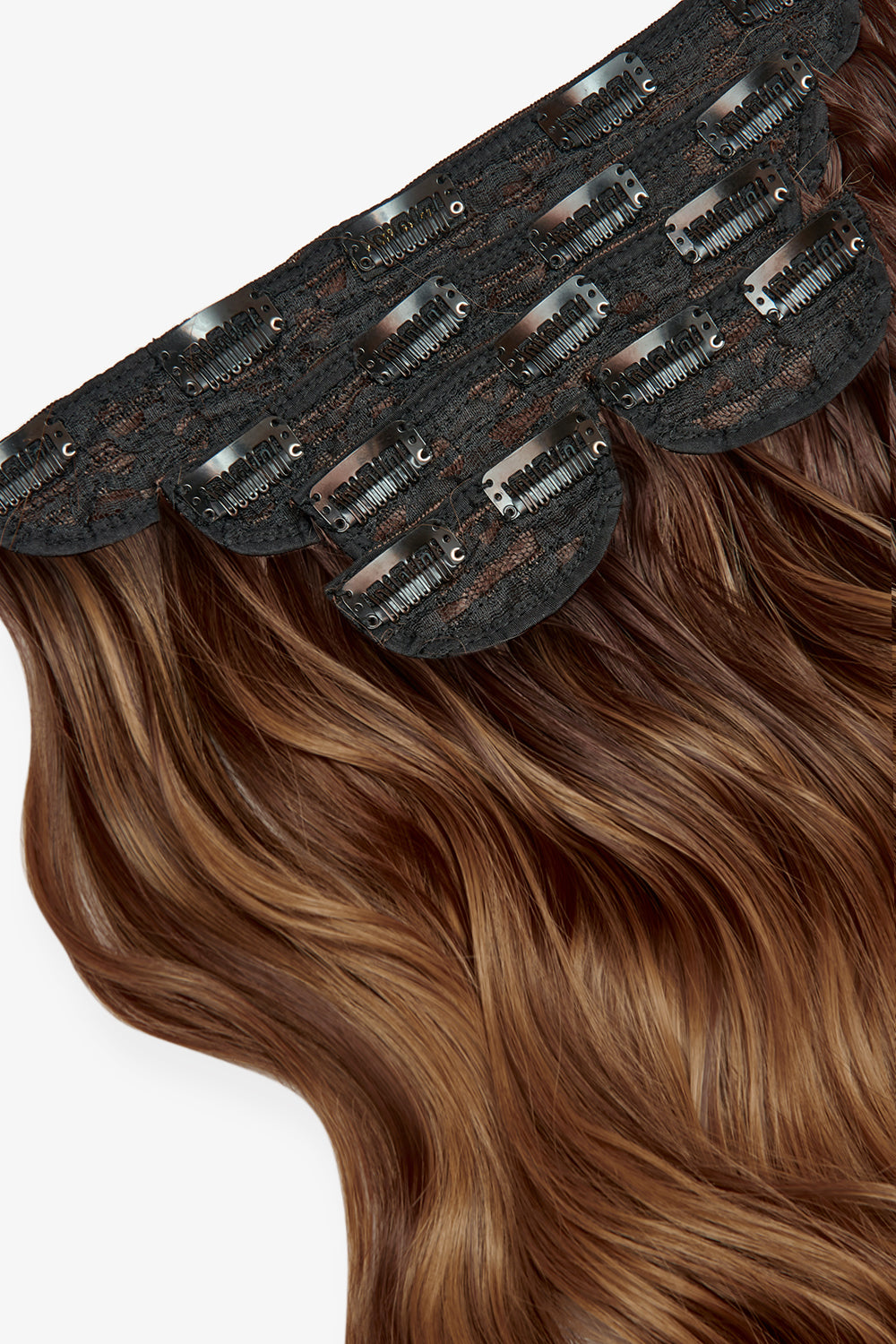 Super Thick 22’’ 5 Piece Brushed Out Wave Clip In Hair Extensions - Rooted Mellow Brown