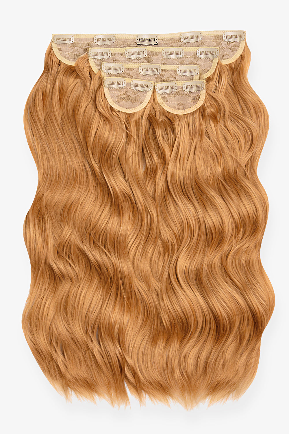 Super Thick 22" 5 Piece Brushed Out Wave Clip in Hair Extensions + Hair Care Bundle - Strawberry Blonde