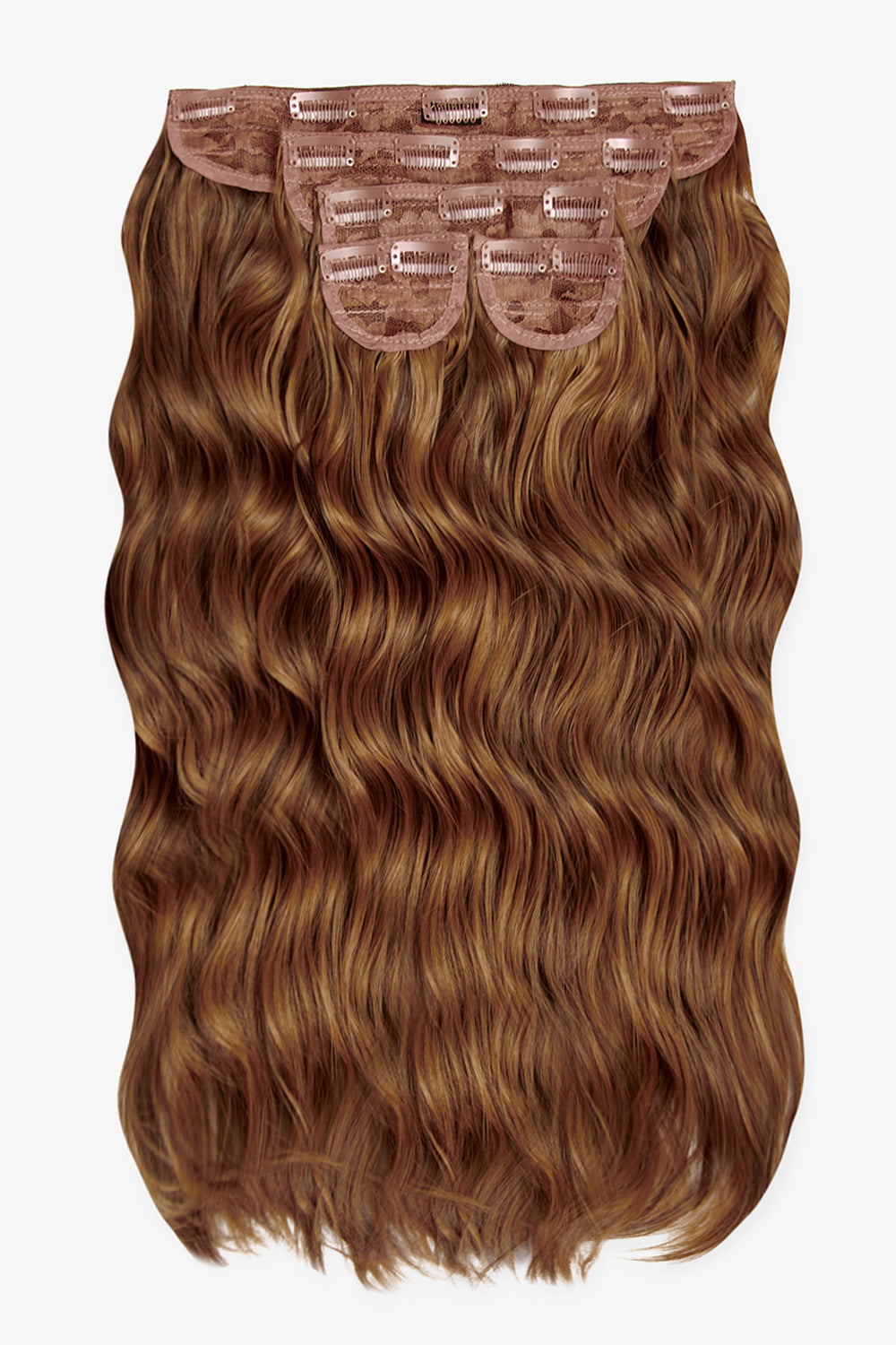 Super Thick 22" 5 Piece Brushed Out Wave Clip in Hair Extensions + Hair Care Bundle - Toffee Brown