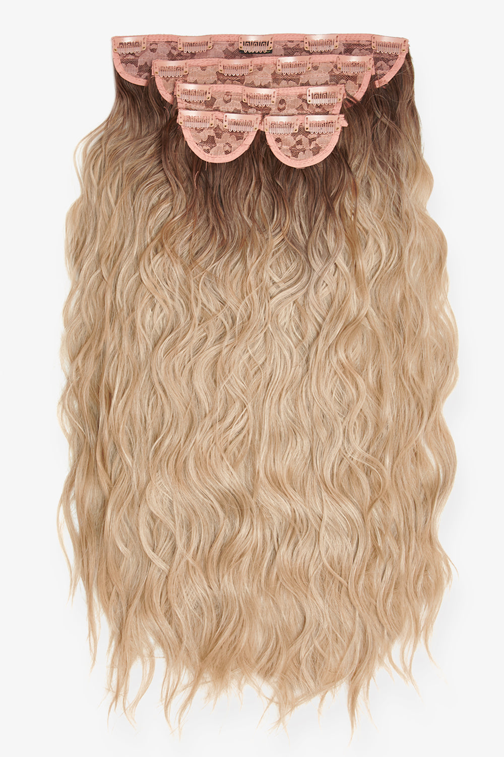 Super Thick 26" 5 Piece Waist Length Wave Clip In Hair Extensions - LullaBellz  - Rooted California Blonde