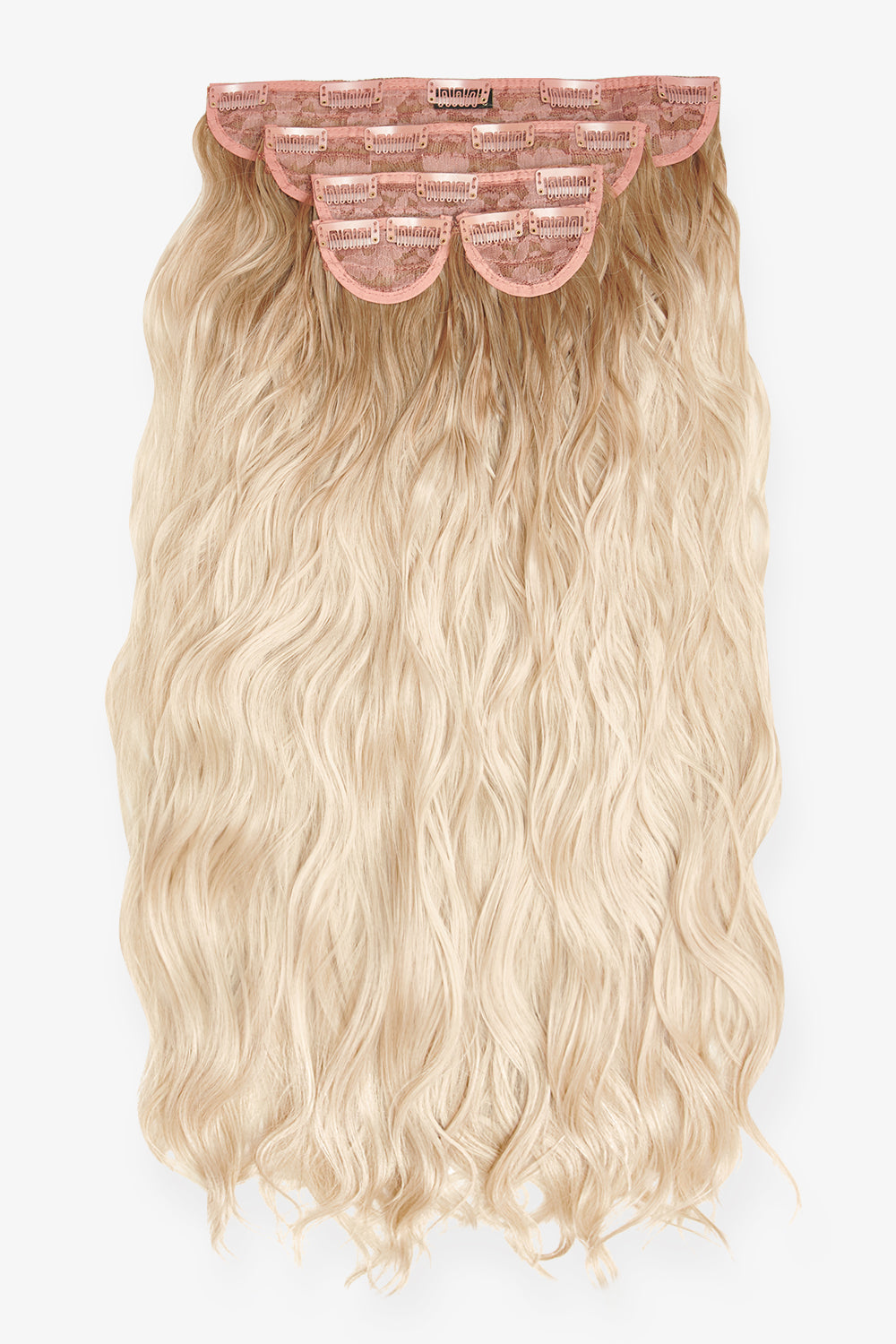 Super Thick 26" 5 Piece Waist Length Wave Clip In Hair Extensions - LullaBellz  - Rooted Light Blonde