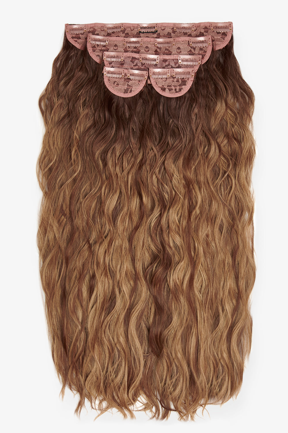 Super Thick 26" 5 Piece Waist Length Wave Clip In Hair Extensions - LullaBellz  - Rooted Mellow Brown