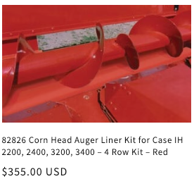 83826 Corn Head Auger Liner Kit for Case IH 2200, 2400, 3200, 3400 - 4 Row Kit - Red