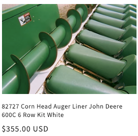 82727 Corn Head Auger Liner John Deere 600C 6 Row Kit White