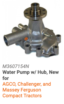 Water Pump w Hub, New for AGCO, Challenger, and Massey Ferguson Compact Tractors