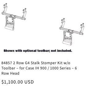 84857 Stalk Stomper Kit with toolbar for Case IH 900 / 1000 Series