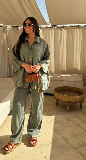 Linen Shirt Pants Suits - BooyoShop