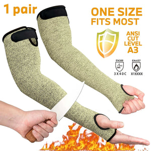 1 pair,anti-cut and flame-proof Kevlar Sleeves with Thumb Hole and adjustable hook and loop, protective arm made with aramid - thetrailbackpack