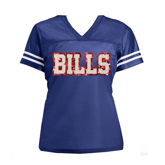 Sparkles Apparel Navy Cowboys Glitter Women’s Jersey Football Shirt, Dallas Xs / Royal Blue & White