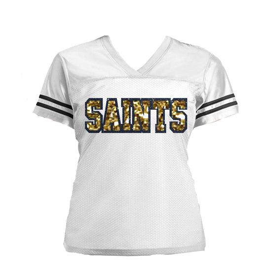 Sparkles Apparel Bengals Glitter Women's Football Jersey, Cincinnati Bling Shirt Medium / White