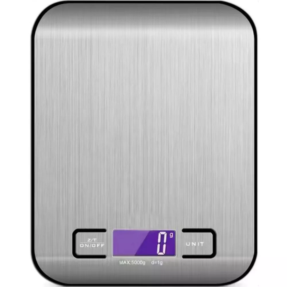 Digital Food Scale – 11 LB Capacity, Tare Function, Stainless Steel, LCD Display, 2 AAA Batteries Included, Ideal for Cooking, Baking, and Kitchen Use