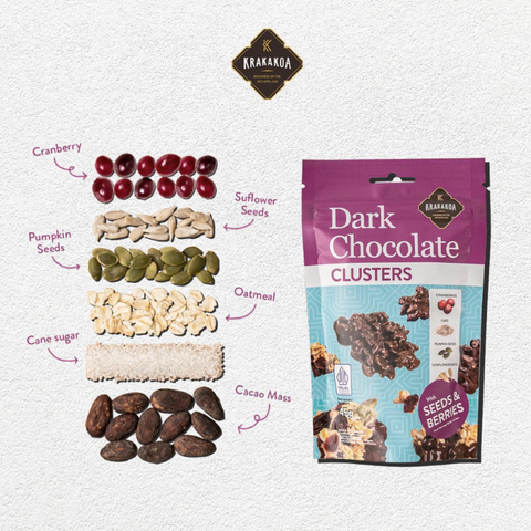 Krakakoa Dark Chocolate Clusters with Seeds & Berries for office pantry snacks and corporate gifting