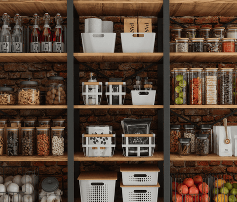 Neatly organised office pantry with a lot of snacks