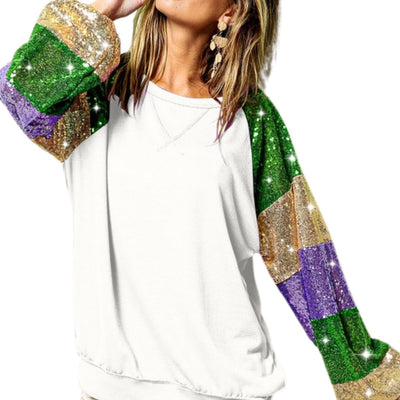 Mardi Gras Sequin Stripe Sleeve Sweatshirt