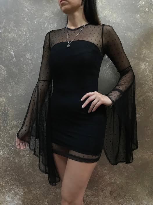 mesh bell sleeve dress