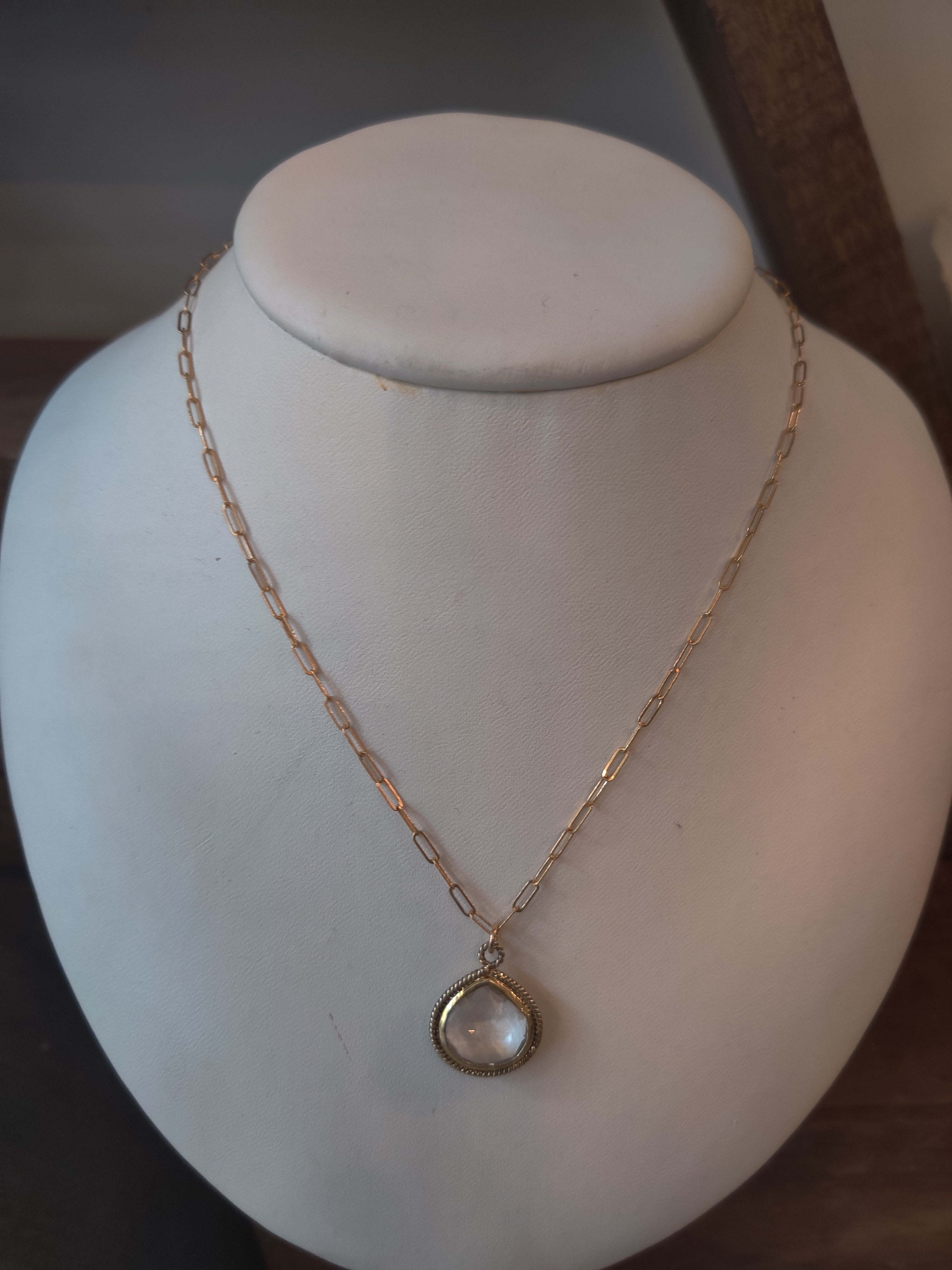 Susan Rifkin Gold Clear Teardrop Necklace