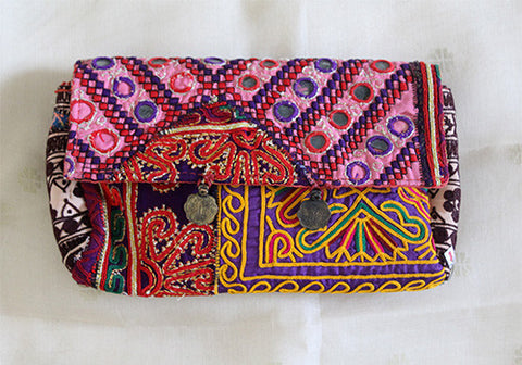 Vintage Kutch Embroidery Clutch With Coins (Design 11) – Desically Ethnic