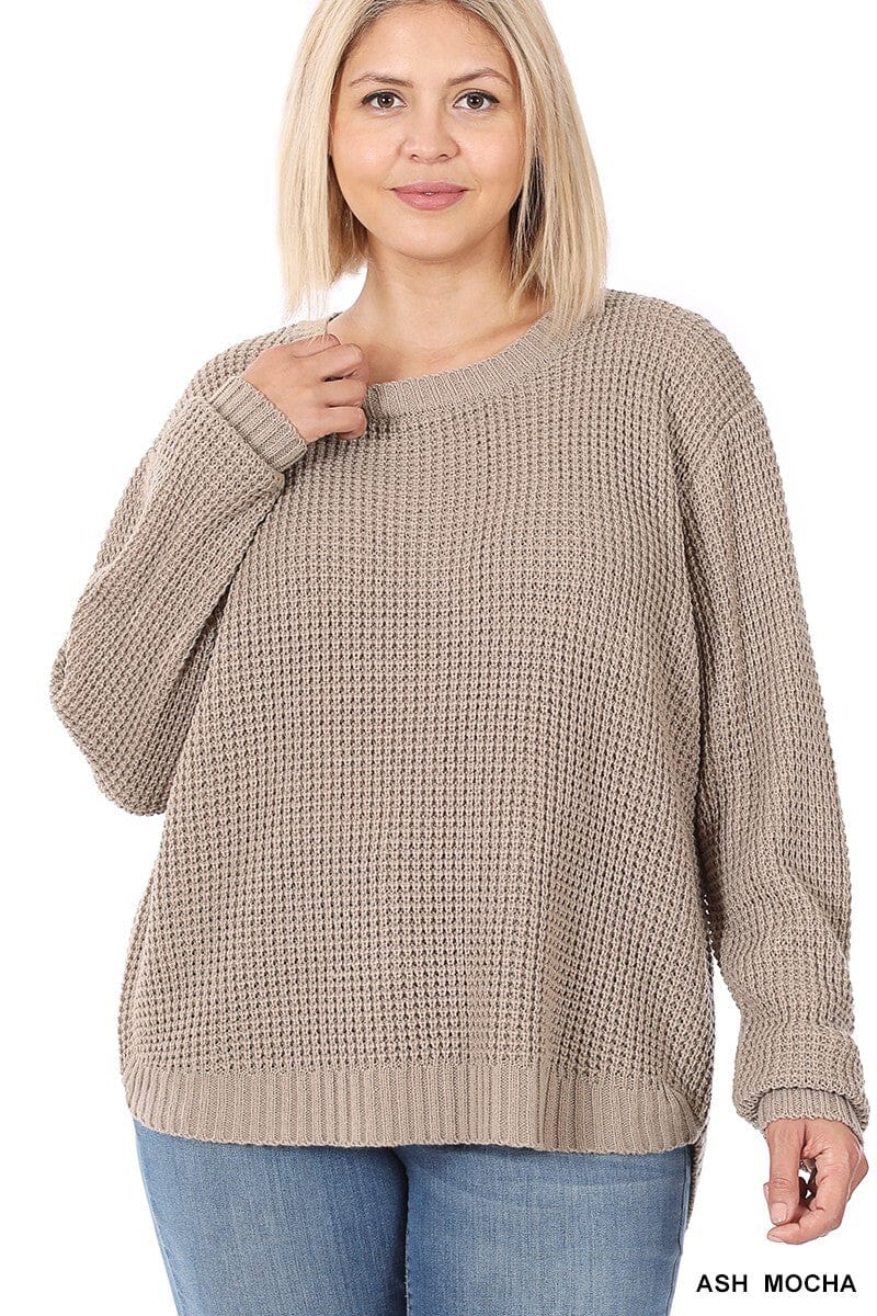 Zenana Clothing Hi-Low Long Sleeve Round Neck Sweater