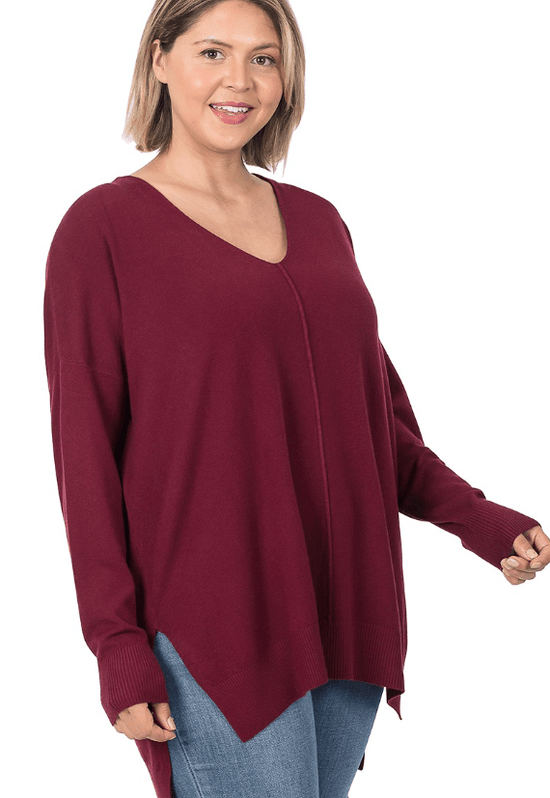 Zenana Clothing Hi-Low Long Sleeve Round Neck Sweater – Blueberi Boutique