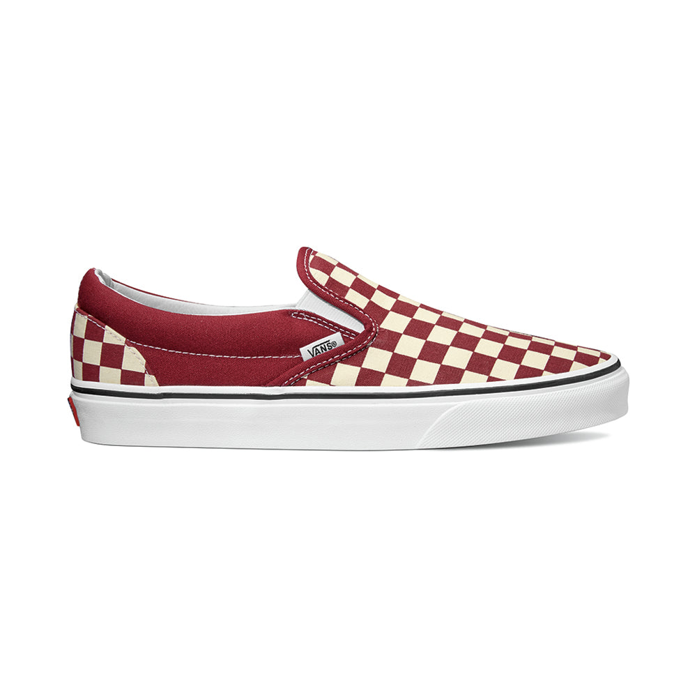 checkerboard vans maroon