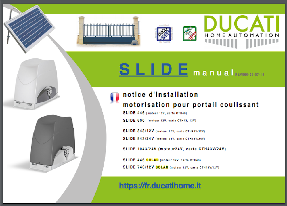 Notices d'installation motorisation DUCATI pour portail coulissant u2013  DUCATI HOME AUTOMATION