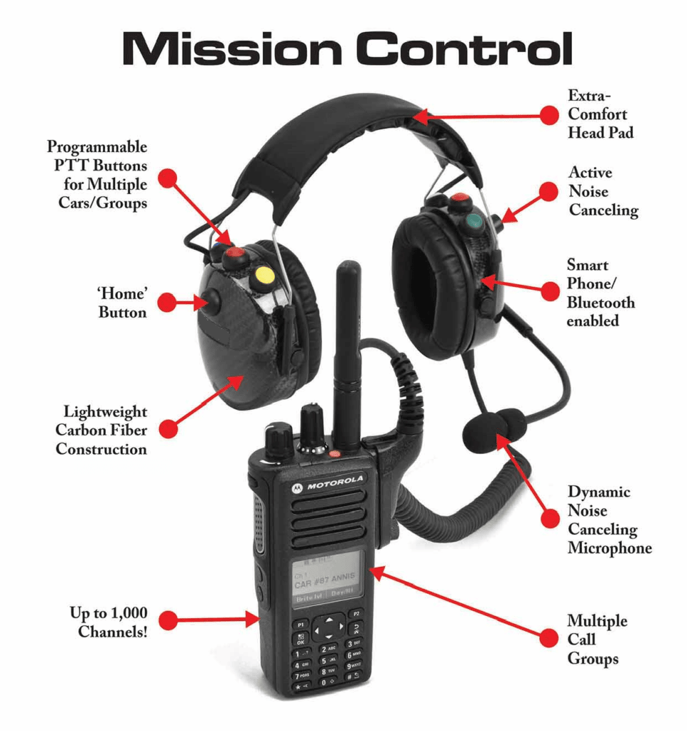 mission control noise cancelling headset with Motorola DP4800e series radio.