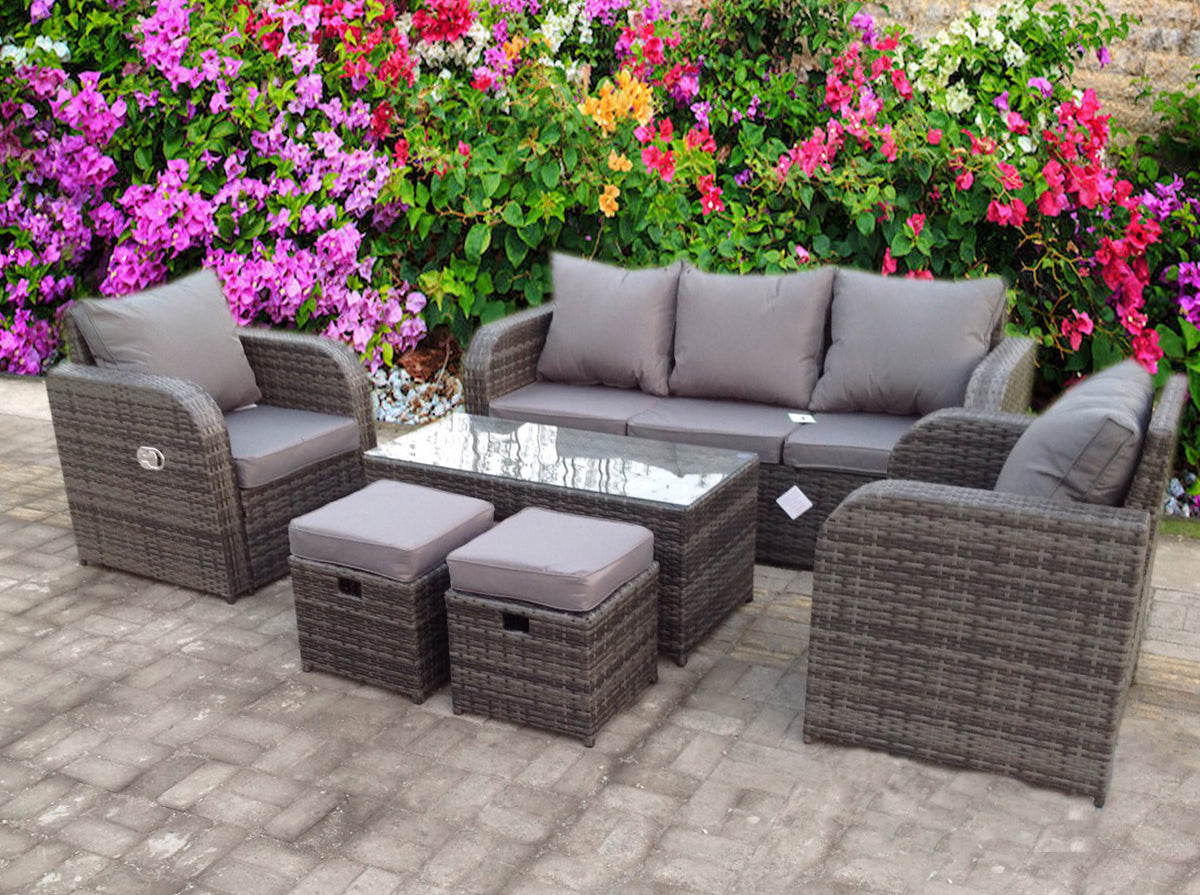 RECLINER RATTAN WICKER CONSERVATORY OUTDOOR GARDEN FURNITURE SET CORNE