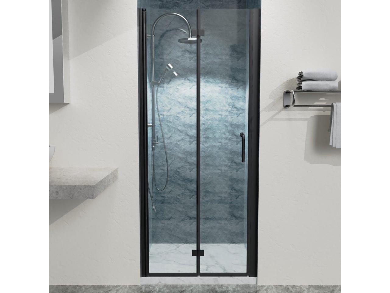 32 to 33-3/8 in. W x 72 in. H Bi-Fold Semi-Frameless Shower Doors in Matte Black with Clear Glass