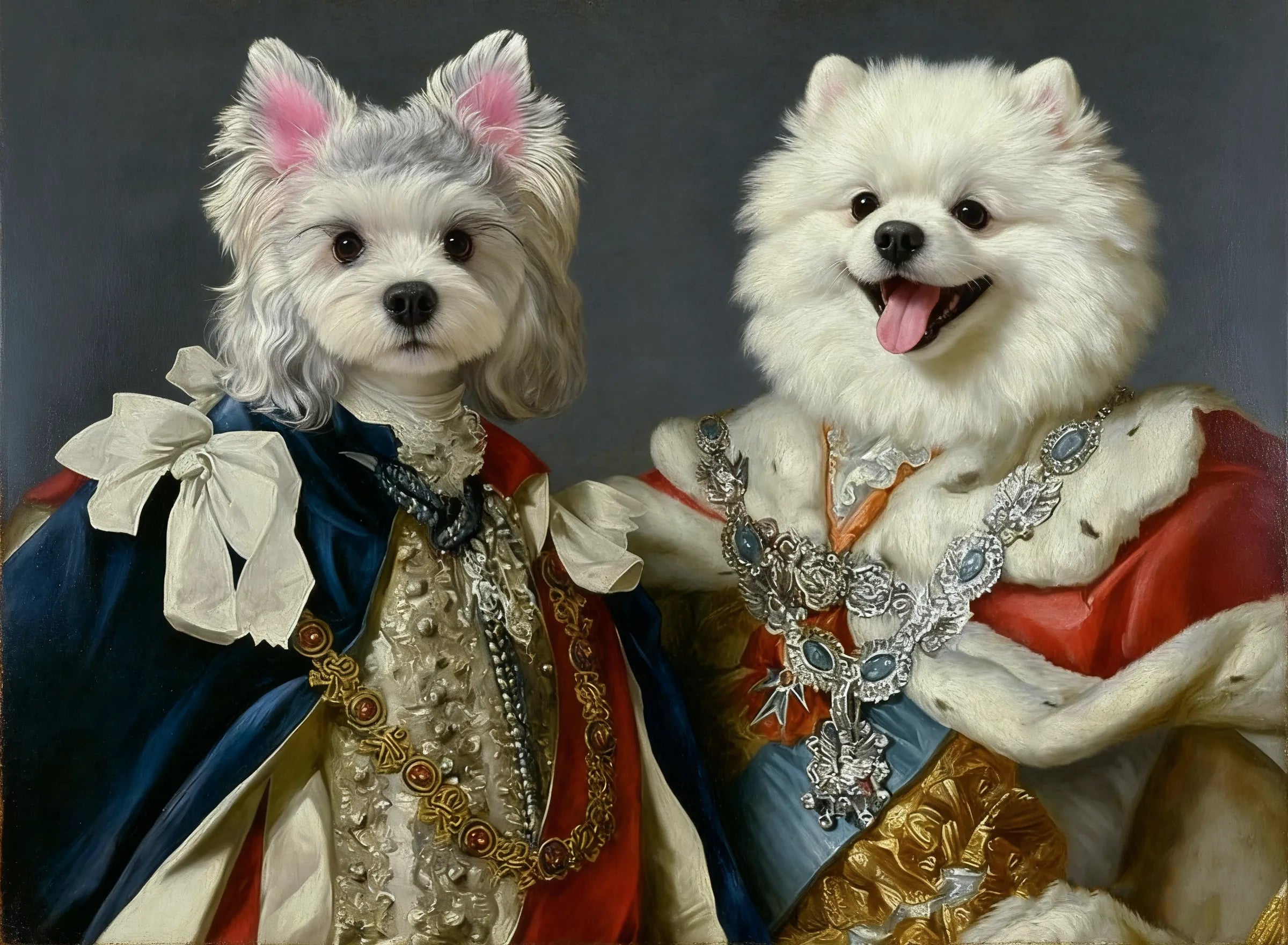 Example two-pet portrait detail showing matched lighting and expression.