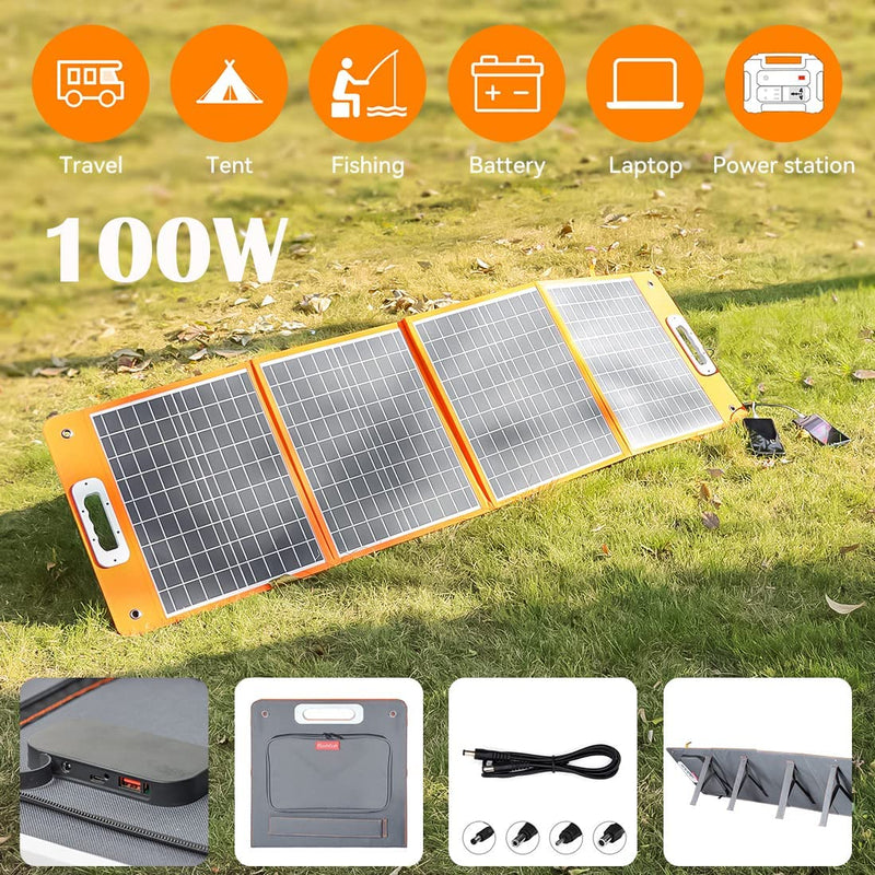 FF Flashfish 18V/100W Foldable Solar Panel for Phones, Tablets On Camping Fishing Van RV Road Trip