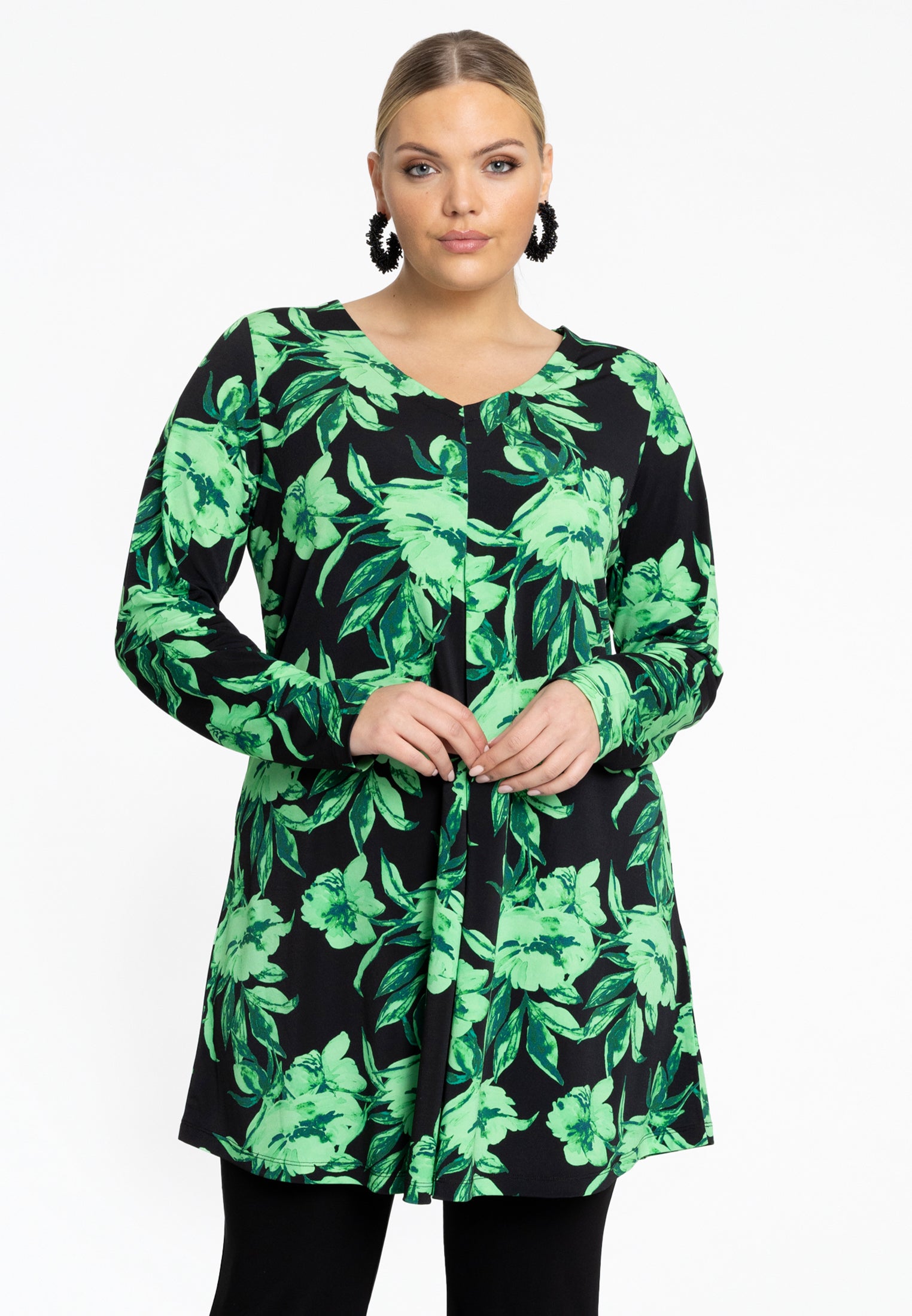 Yoek Tuniek met plooien FLORENCE | Zwart | Maat 38/40