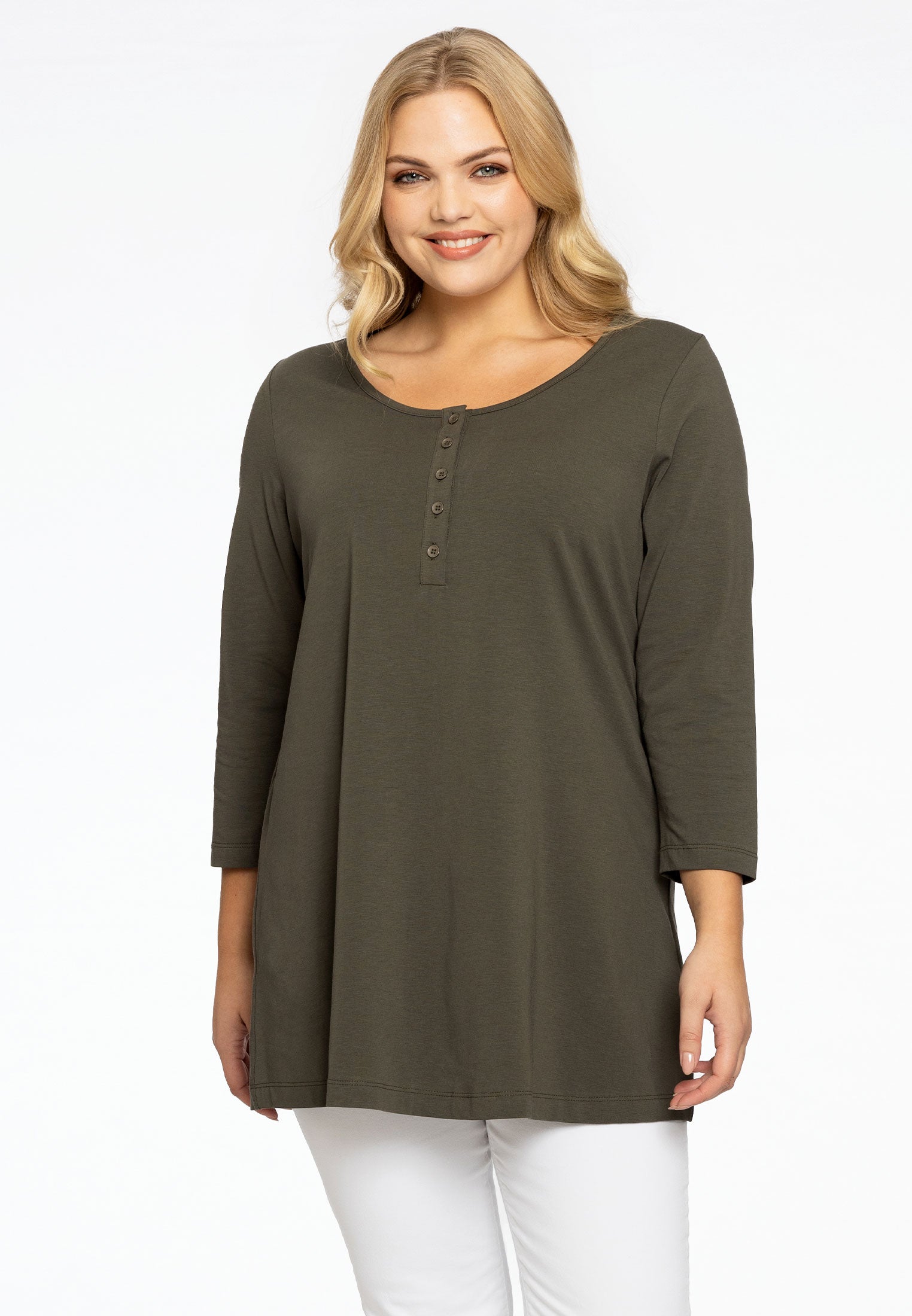 Yoek Tuniek flare fit knopen | Groen | Maat 38/40